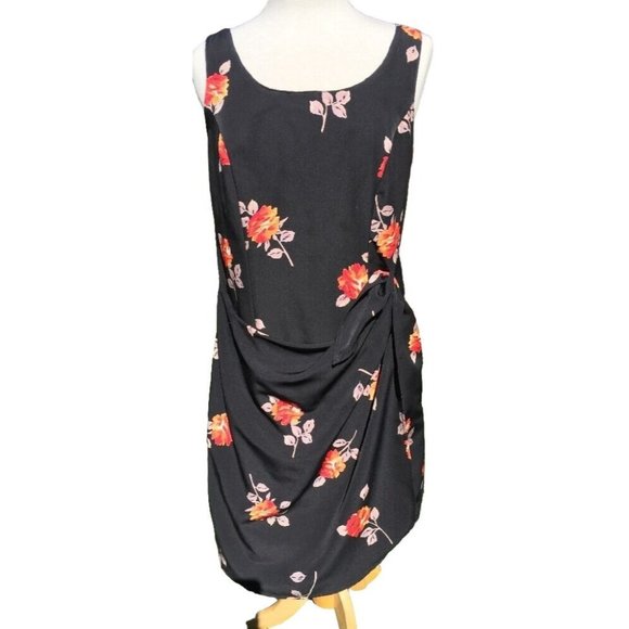 Debra Martin Black dress with peach flowers  & swag tie front Size 14 - Picture 9 of 12